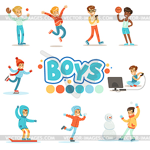 Happy Boys And Their Expected Normal Behavior With - color vector clipart