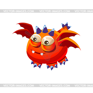 Orange Fantastic Friendly Pet Dragon With Four Wing - vector clipart