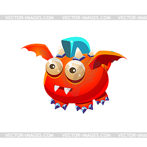 Red Fantastic Friendly Pet Dragon With Blue Mohawk - vector image