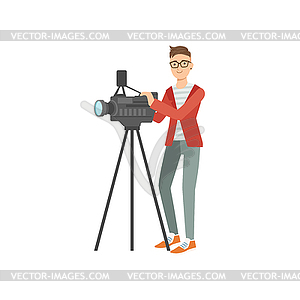 Professiona Cameraman Taking Pictures With Photo - vector clipart