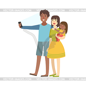 Family Taking Pictures With Photo Camera - vector clip art