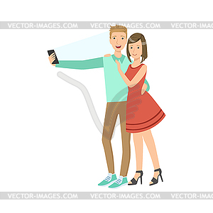 Couple Taking Pictures With Photo Camera - vector clipart