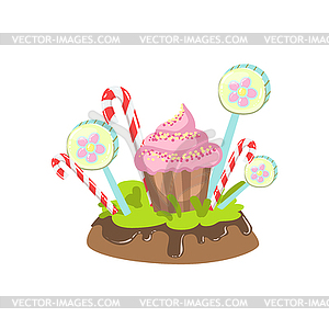 Cupcake, Hard Candy Stick And Lollypop Vegetation - vector clip art