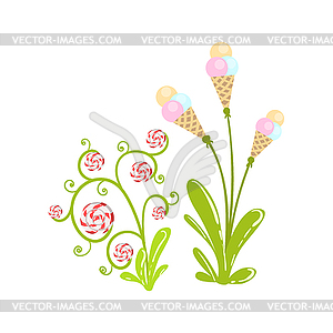 Ice-Cream And Hard Candy Flowers Fantasy Candy - vector clipart