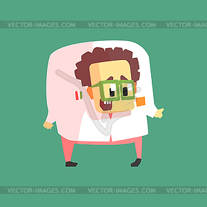 Funny Chubby Hunchback Scientist In Lab Coat - vector image