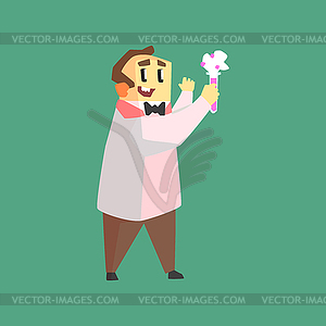 Funny Scientist In Lab Coat Doing Chemical - vector image