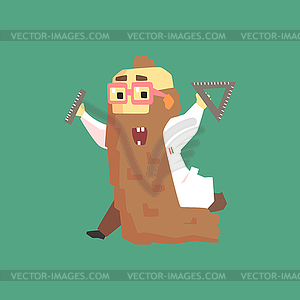 Funny Scientist In Lab Coat With Long Bead Running - vector clipart