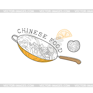 Frying Pan, Tomato And Hot Pepper Chinese Food And - vector image