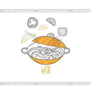 Вок с лапшой китайской еде И Wok Caf Fast Food - векторное графическое изображение
