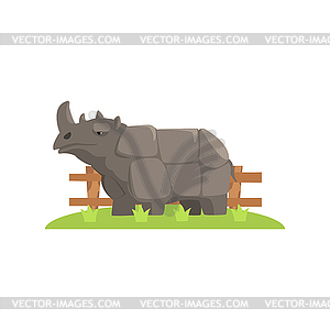 Grey Rhinoceros Standing On Green Grass Patch In - vector EPS clipart