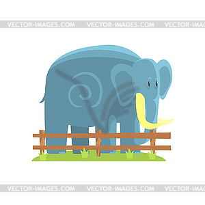 Simplified Blue Elephant Standing On Green Grass - vector clipart