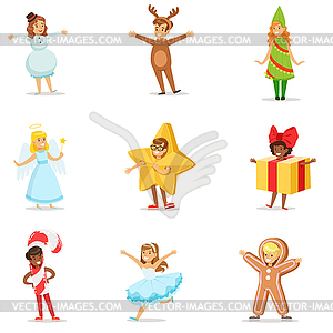 Children Dressed As Winter Holidays Symbols For - vector clipart