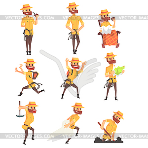 Adventurer Archeologist In Safari Suit With Whip Se - vector clip art