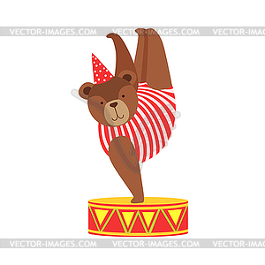 Circus Bear Animal Artist In Stripy Body Suit - vector clip art