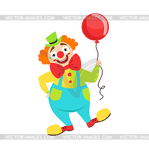 Circus Clown Artist In Classic Outfit With Red - vector clipart