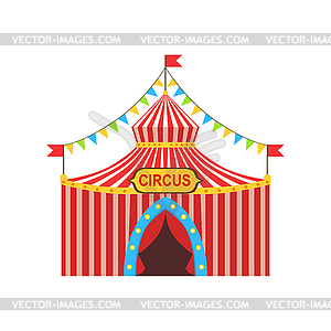Circus Temporary Tent In Stripy Red Cloth With - vector clipart