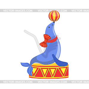 Circus Trained Sealion Animal Artist Performing - vector image