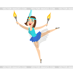 Circus Girl Gymnast In Blue Tutu Artist Performing - vector image