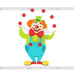 Circus Clown Artist In Classic Outfit With Red - vector image