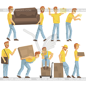 Delivery And Moving Company Employees Carrying Heav - vector clipart