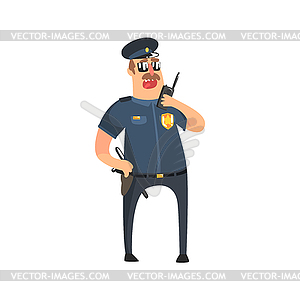 Policeman In American Cop Uniform With Truncheon, - vector clipart