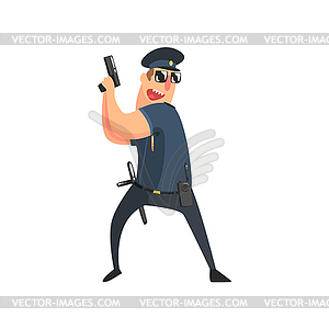 Policeman In American Cop Uniform With Truncheon, - vector image