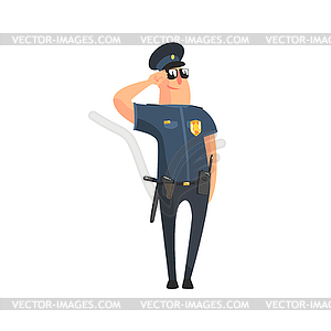 Policeman In American Cop Uniform With Truncheon, - vector image