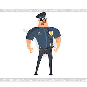 Милиционер В американском Cop Uniform дубинкой, - векторное изображение EPS