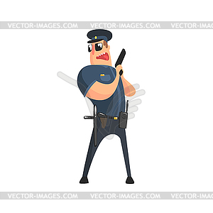 Policeman In American Cop Uniform With Truncheon, - vector image