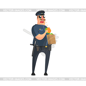 Policeman In American Cop Uniform With Truncheon, - vector clipart