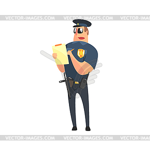 Road Policeman In American Cop Uniform With - vector image