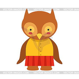 Owl In Yellow Top And Red Skirt Cute Toy Baby Anima - stock vector clipart