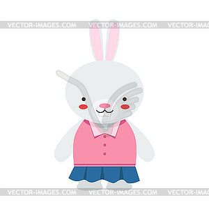 Rabbit In Blue Skirt And Pink Top Cute Toy Baby - vector image