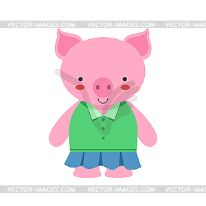 Pig In Green Top And Blue Skirt Cute Toy Baby Anima - vector image