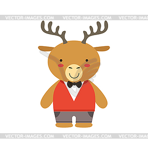 Deer In Red Vest And Bow Tie Cute Toy Baby Animal - royalty-free vector image