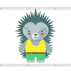 Hedgehog In Yellow Top And Green Pants Cute Toy Bab - vector clipart