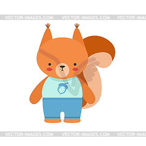Squirrel In Blue Top With Acorn Print And Blue Pant - vector image