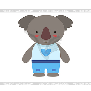 Koala In White Top With Heart Print And Blue Pants - vector clip art