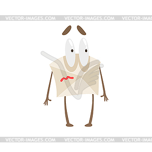 Frightened Humanized Letter Paper Envelop Cartoon - vector clipart