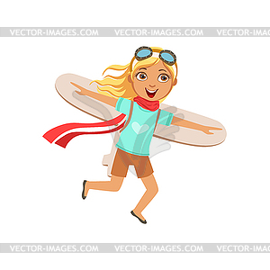 Little Girl In Vintage Pilot Leather Outfit - vector clipart