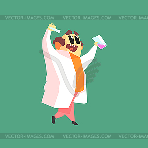 Funny Scientist In Lab Coat Walking With Two Test - royalty-free vector image