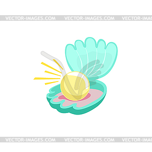 Blue Wide Open Clam With Fantastic Large White Pear - vector clip art