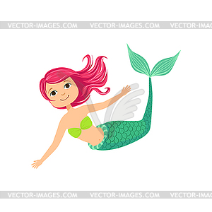 Pink Hair Mermaid In Green Swimsuit Top Bra - vector clip art