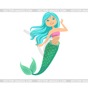 Blue Hair Mermaid In Purple Swimsuit Top Bra - vector image