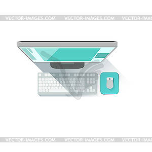 Computer Screen, Keyboard And Mouse Office Worker - vector image