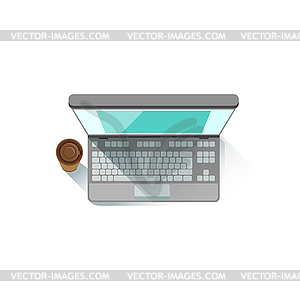 Lap Top An PAper Cup With Coffee Office Worker - color vector clipart