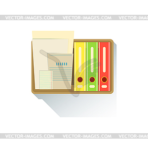 Box With Paper Folders Office Worker Desk Element, - vector clipart