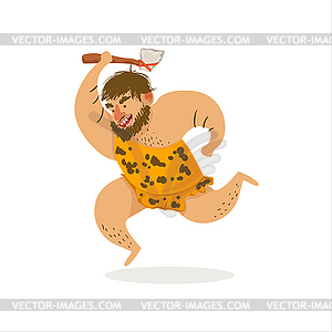 Hunter With Axe Running Cartoon First Homo Sapiens - vector clipart