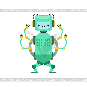 Green Friendly Android Robot Character With Four - vector clipart