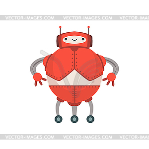 Red Fat Friendly Android Robot Character With Two - vector clip art